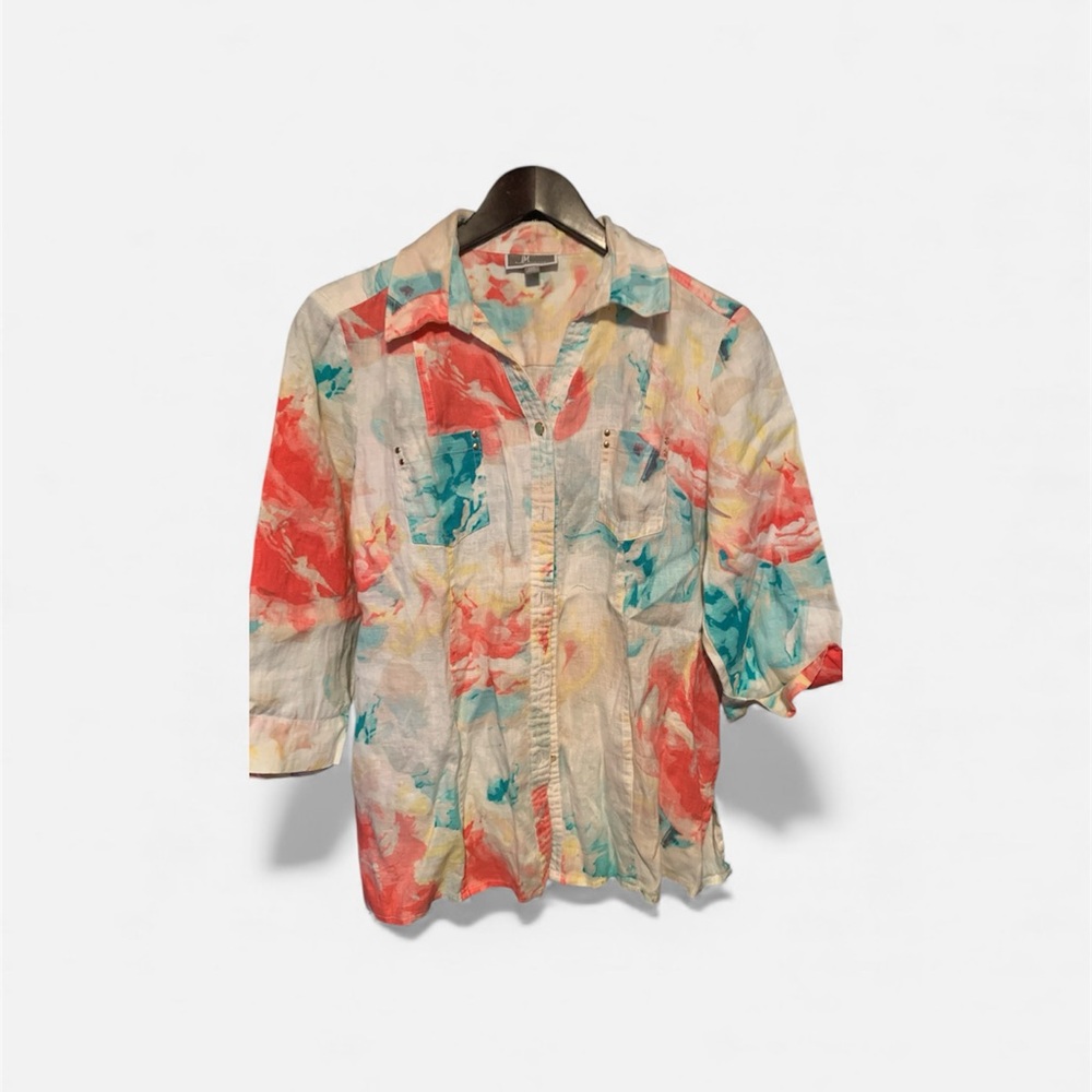 JM Collection Multicolor Floral Button-Up Top